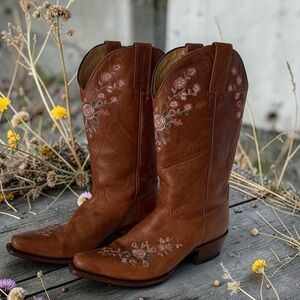 Shyanne Masie Authentic Cowgirl Leather Western Boho Boots Floral Embroidery 8.5